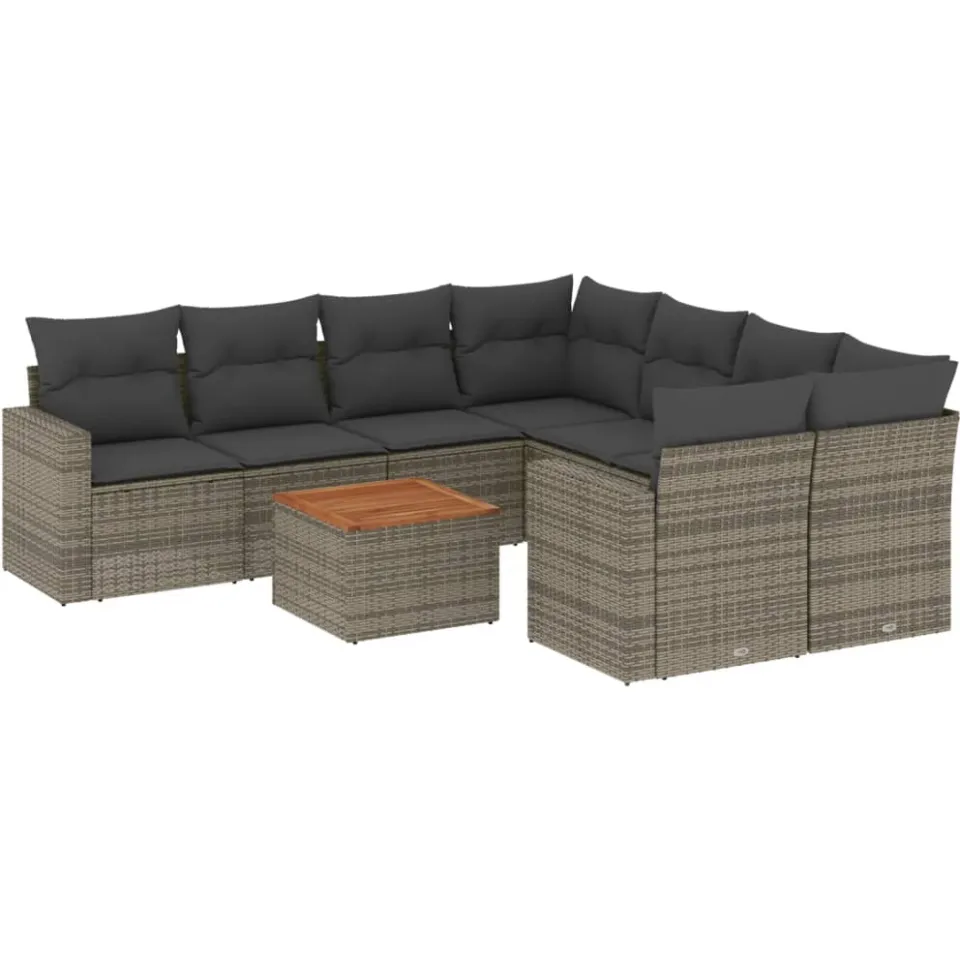 vidaXL 9-delige Loungeset met kussens poly rattan grijs