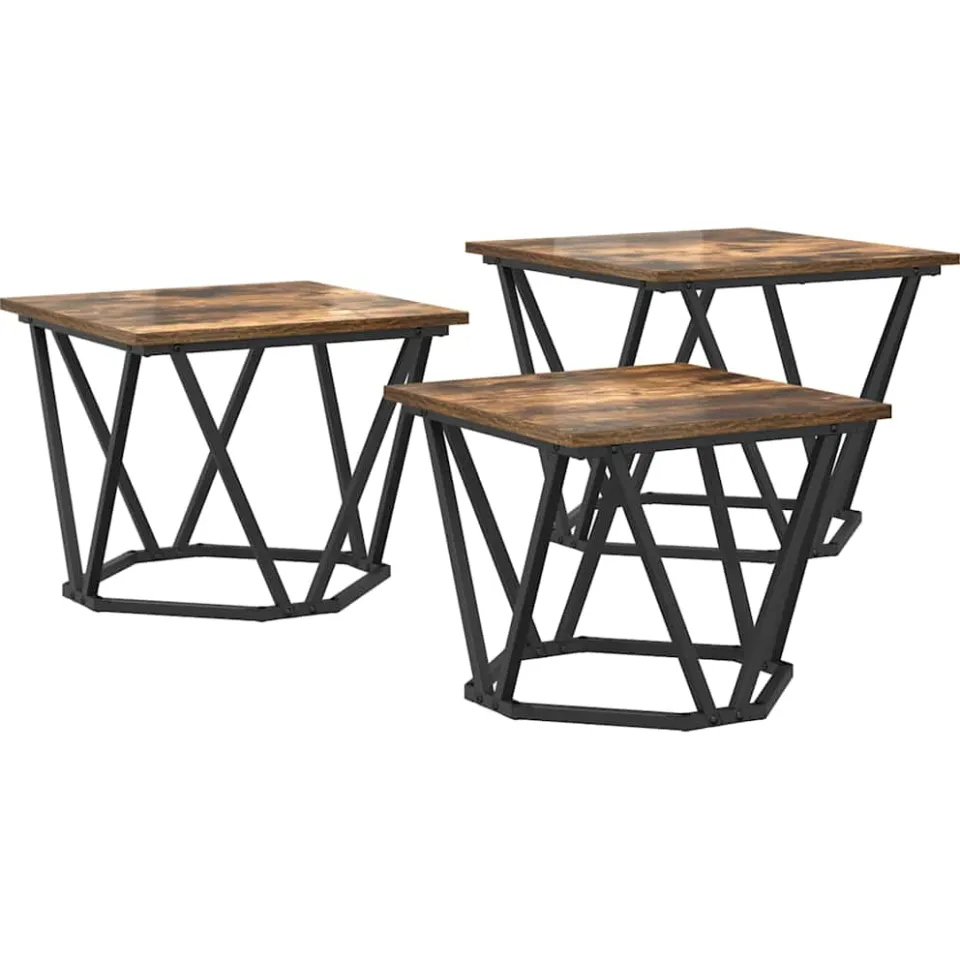 vidaXL Salontafel 3 st Gerookt eiken 50 x 50 x 40 cm, foto 3