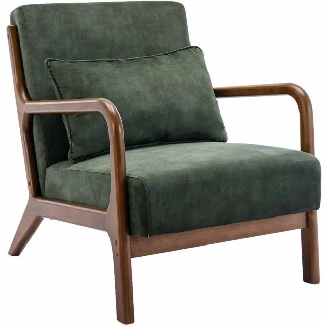 sweeek Scandinavische fauteuil walnootkleurig hout en fluweel - lorens Donker kaki