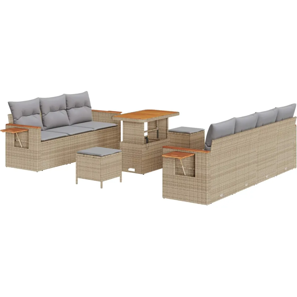 vidaXL Tuinbankenset 10 st Beige poly rattan, foto 3