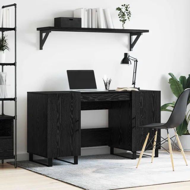 vidaXL Bureau Zwart eiken Bewerkt hout 140 x 50 x 75 cm