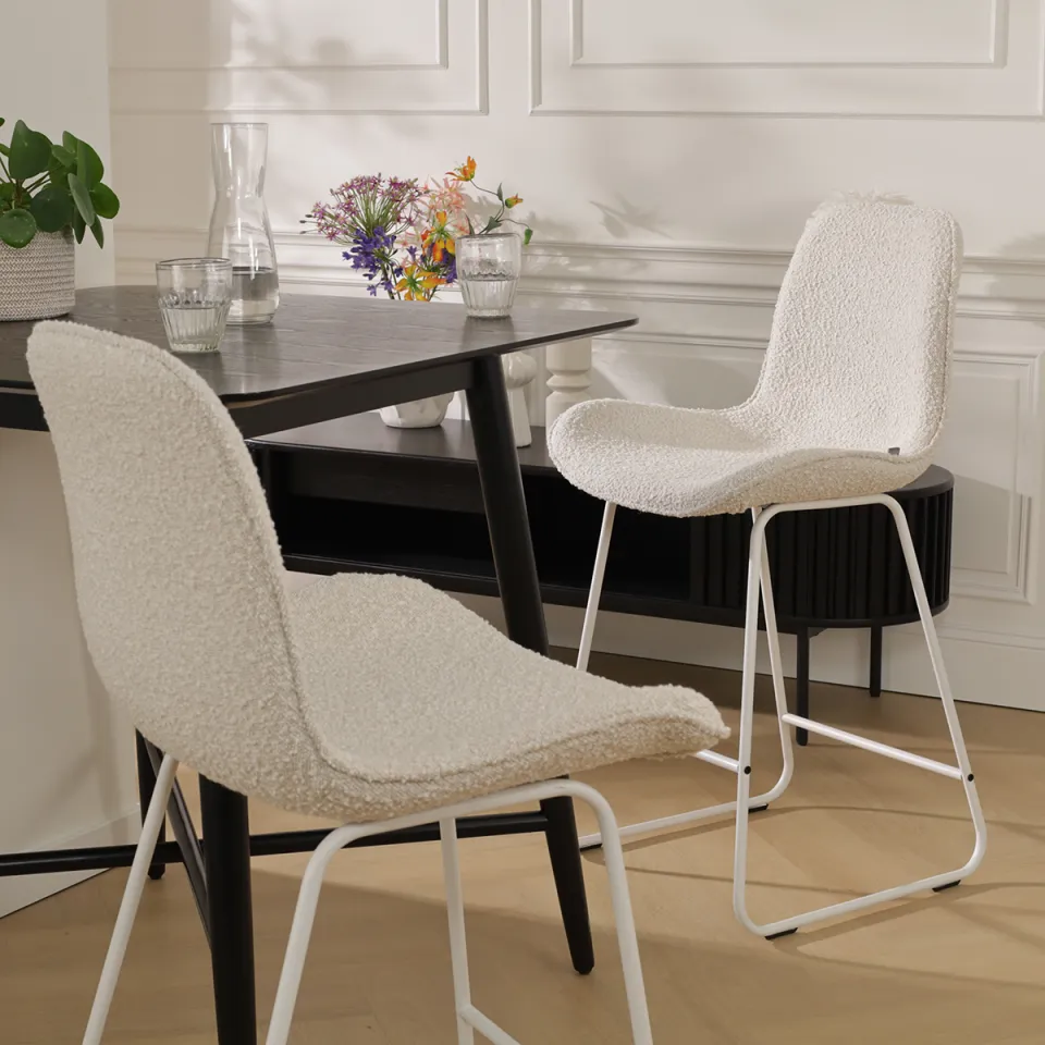 Nolon Nino-Fé barkruk bouclé beige - wit onderstel - 65 cm, foto 3
