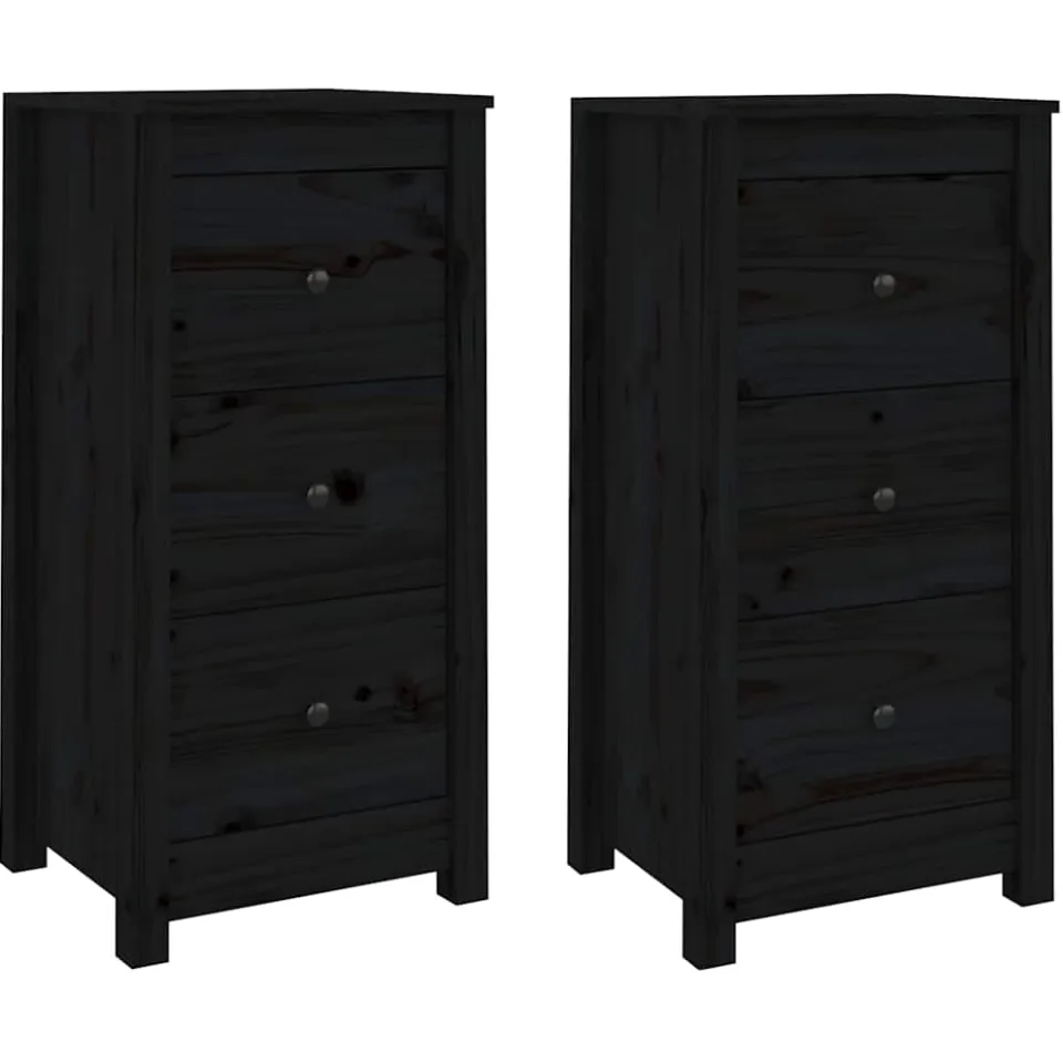 vidaXL Dressoirs 2 st 40x35x80 cm massief grenenhout zwart, foto 3