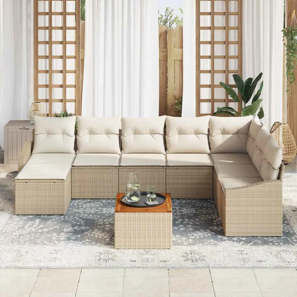 vidaXL Tuinbankenset 9 st Beige poly rattan