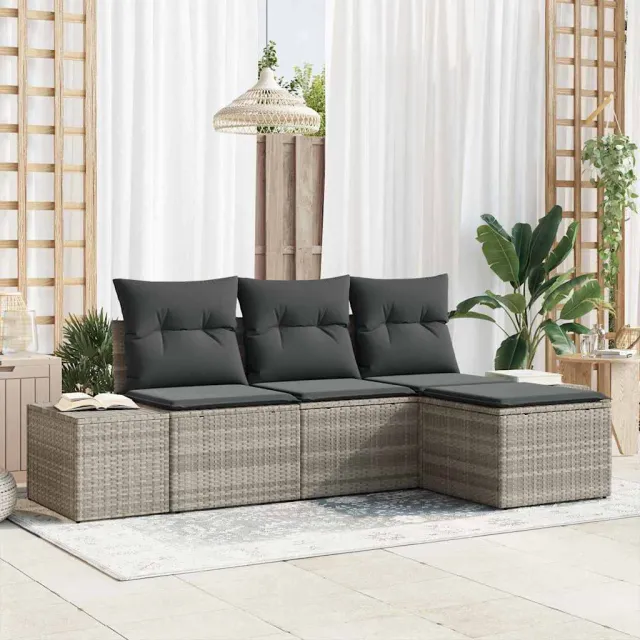 vidaXL Tuin Sofa Set 4 st Lichtgrijs poly rattan, foto 2