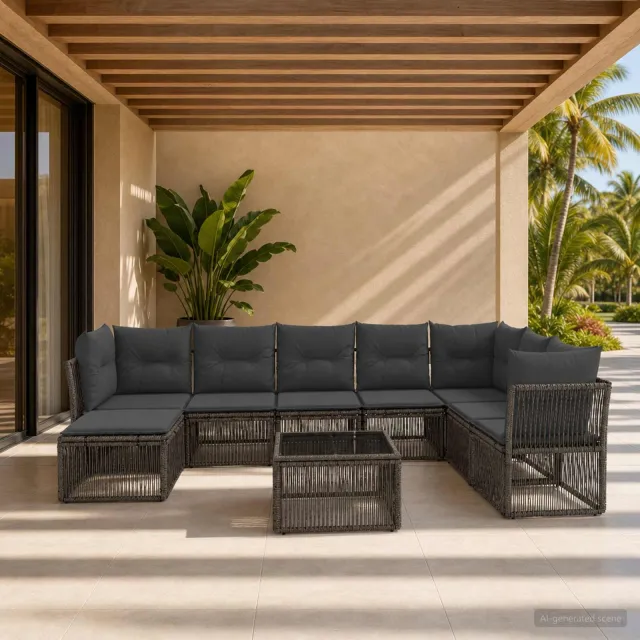 vidaXL Tuinbankenset 9 st Grijs poly rattan, foto 2