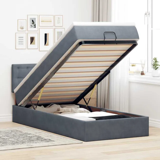 vidaXL Ottoman bed met matras 90x200cm fluweel donkergrijs grijs