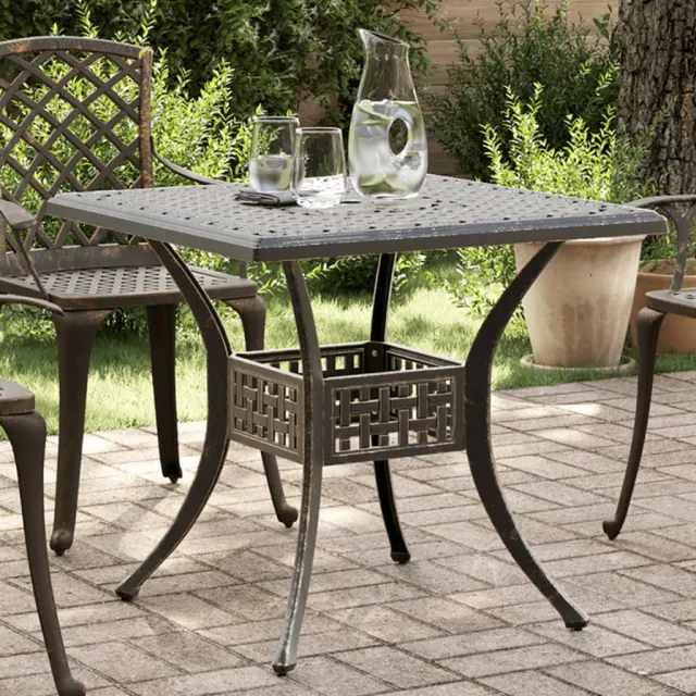 vidaXL Tuintafel 80x80x75 cm gietaluminium bronskleurig bruin, foto 2
