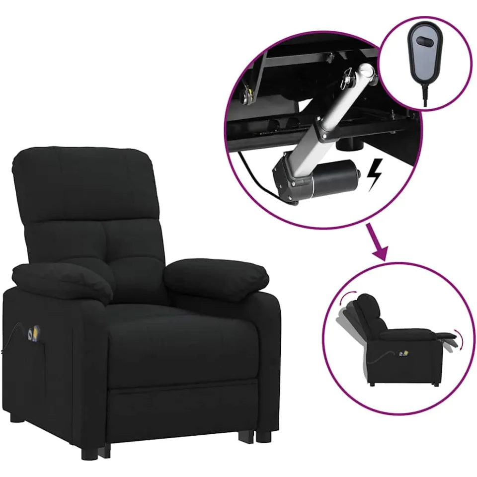 vidaXL Massagestoel elektrisch stof zwart, foto 4
