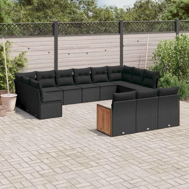 vidaXL 13-delige Loungeset met kussens poly rattan zwart, foto 2