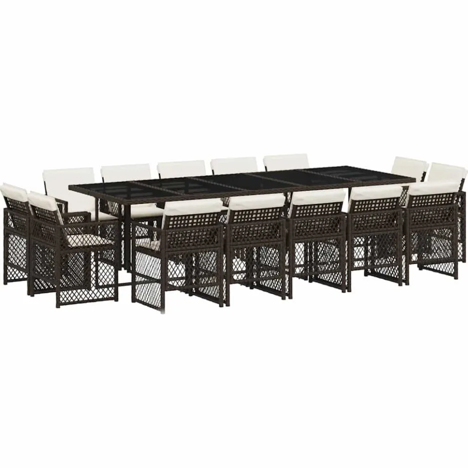 vidaXL 15-delige Tuinset met kussens poly rattan bruin