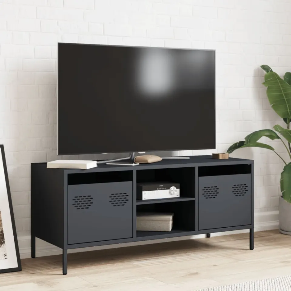 vidaXL Tv-meubel 101,5x39x43,5 cm koudgewalst staal antracietkleurig, foto 2