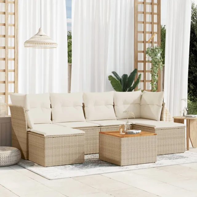 vidaXL 7-delige Loungeset met kussens poly rattan beige, foto 2