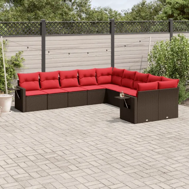 vidaXL 10-delige tuinbankset met kussens, bruin polyrotan