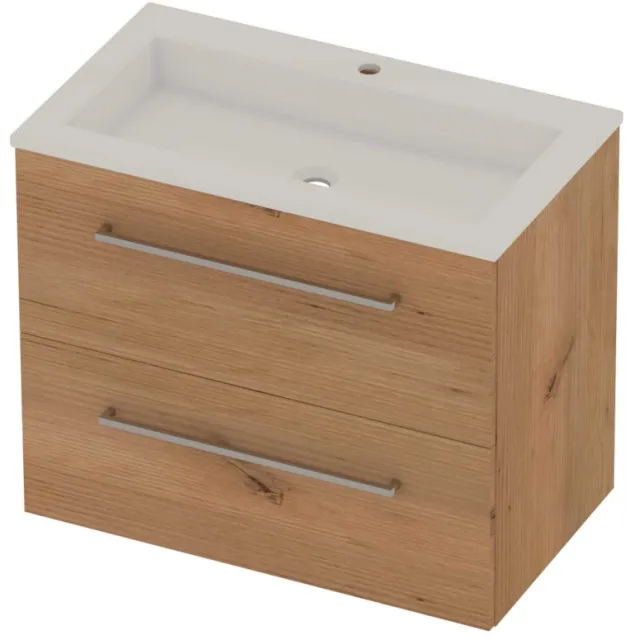 Basic-Line Aura 46 Badmeubelset Acryl 1 Kraangat Voor Grepen 80x46x62 cm Whisky Oak Glans Wit