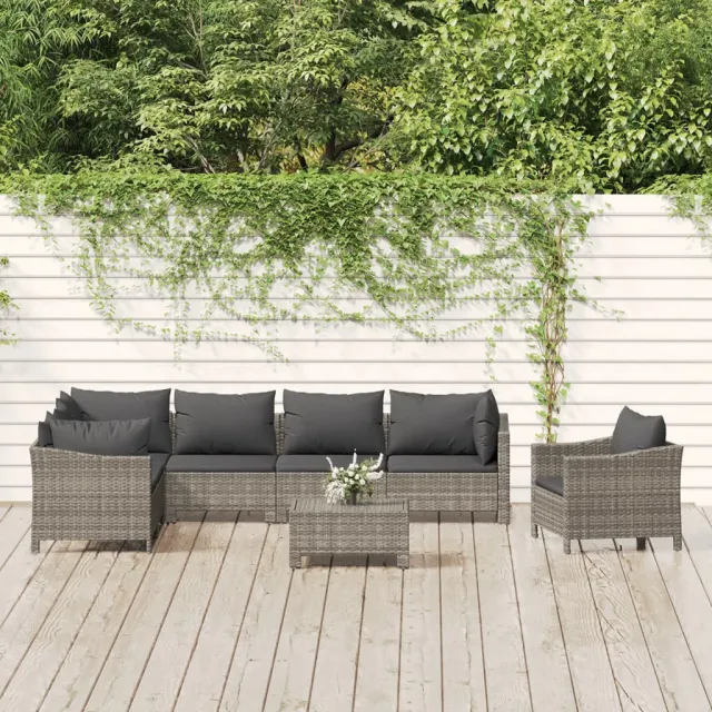 vidaXL 8-delige Loungeset met kussens poly rattan grijs, foto 2