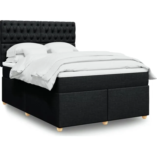 vidaXL Boxspring met matras stof zwart 140x200 cm