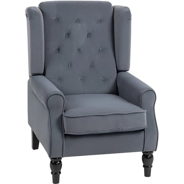 Homona Oorfauteuil met knoopdetails - Met fluwelen bekleding - 74 x 86 x 102 cm - Grijs