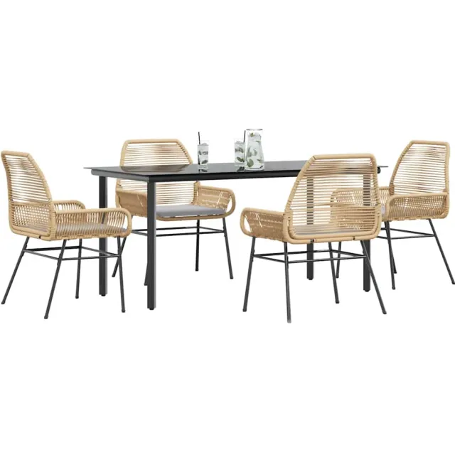 vidaXL 5-delige Tuinset met kussens poly rattan glas bruin, foto 2