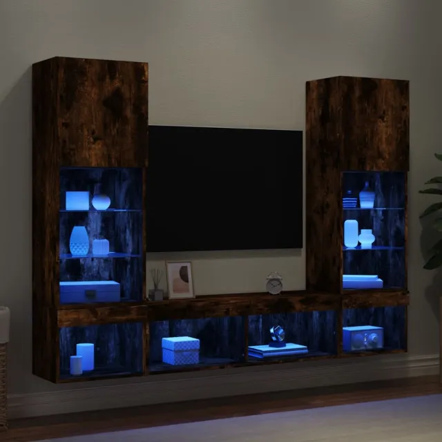 vidaXL 5-delige tv-wandmeubelset met LED bewerkt hout gerookt eiken, foto 2
