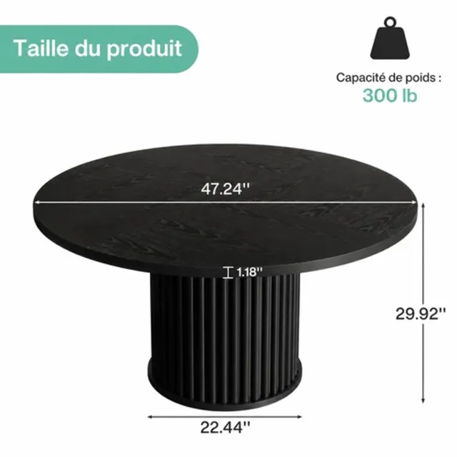 CHICFURN Eettafel - 6 personen - ronde tafel - metalen onderstel - zwart