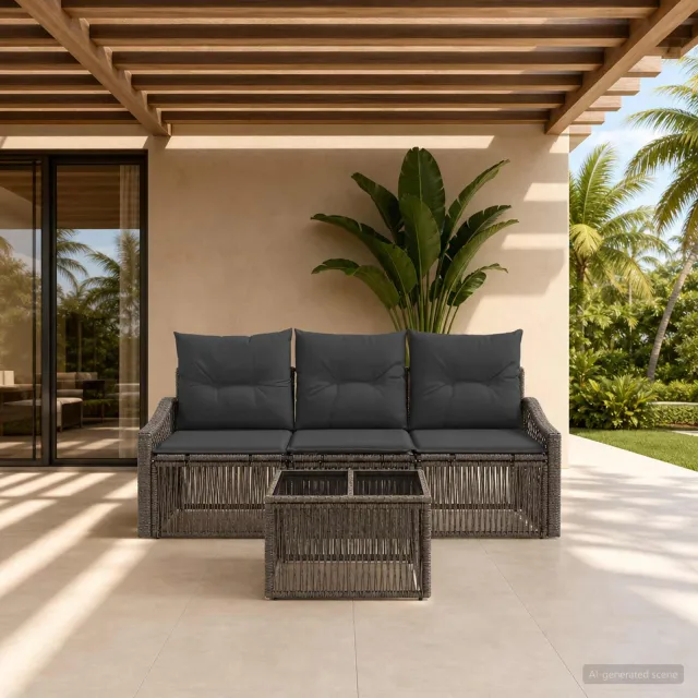vidaXL Tuinbankenset 4 st Grijs poly rattan, foto 2