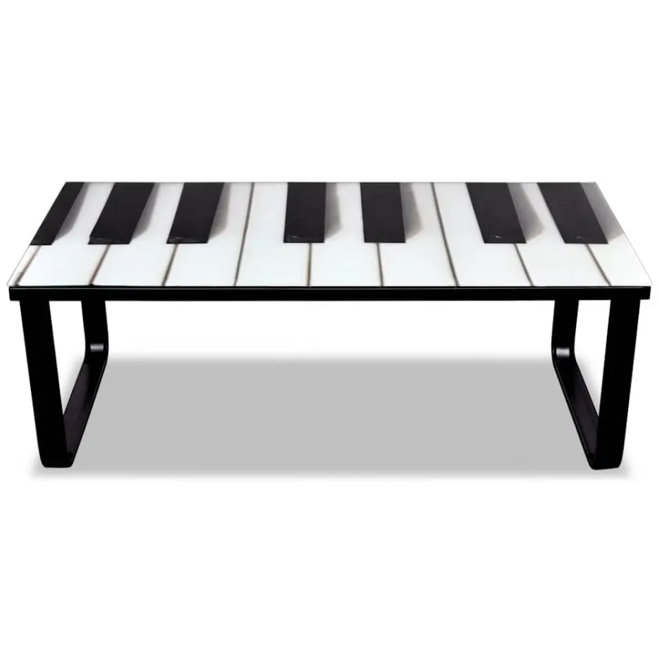 vidaXL Salontafel met piano-print glazen tafelblad Meerkleurig