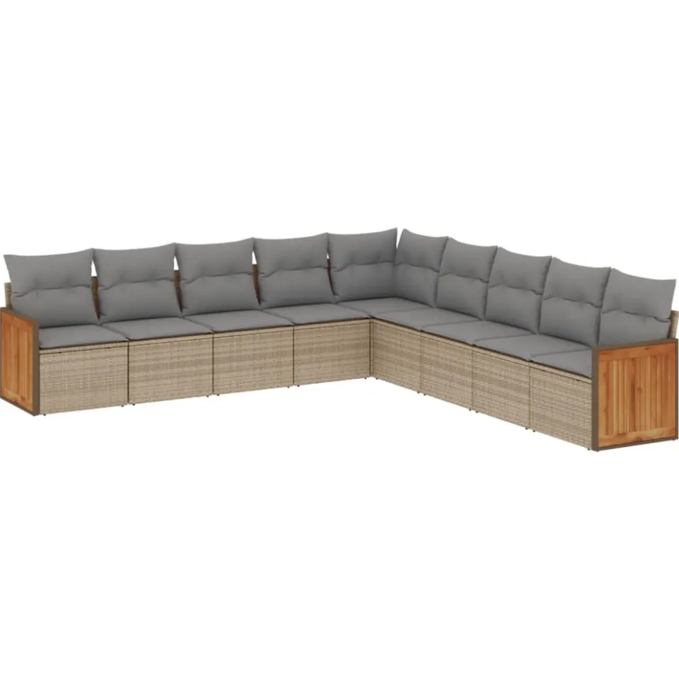 vidaXL 9-delige Loungeset met kussens poly rattan beige