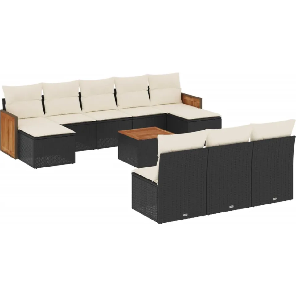 vidaXL 11-delige Loungeset met kussens poly rattan zwart, foto 3