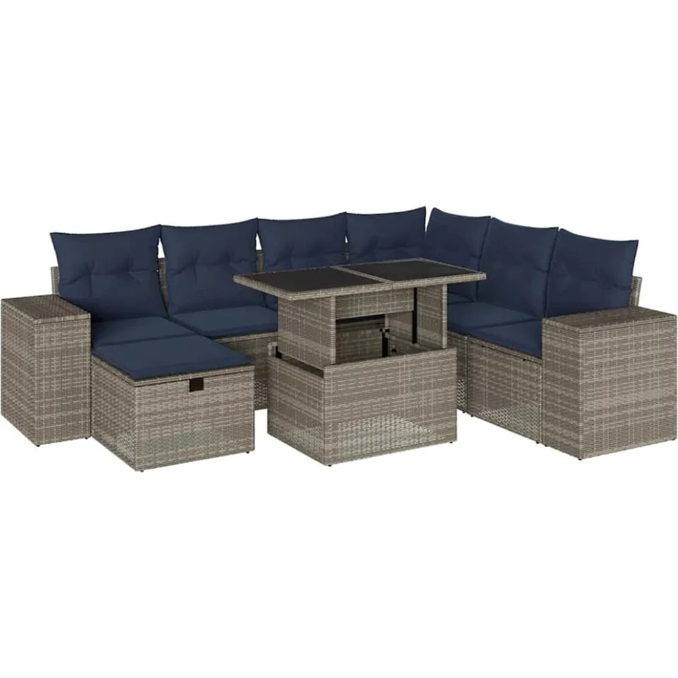 vidaXL 8-delige tuinbankset met kussens, grijs polyrotan, foto 3