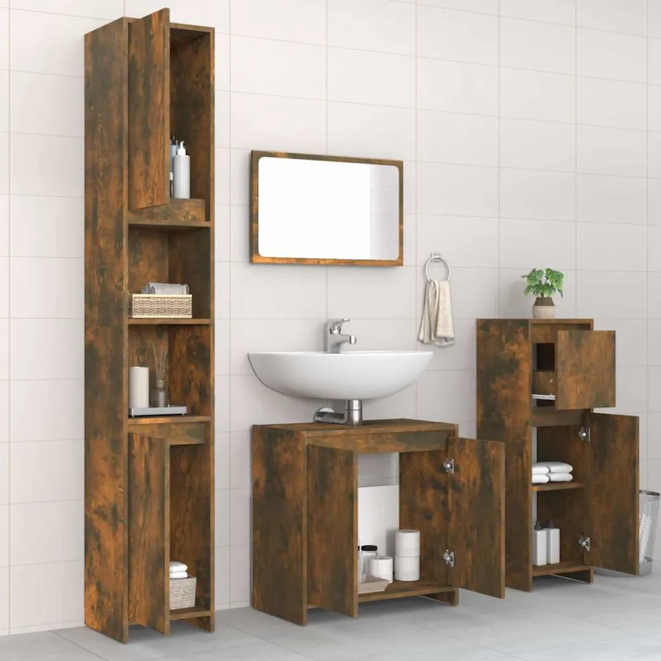 vidaXL 4-delige Badkamermeubelset bewerkt hout gerookt eikenkleurig, foto 3