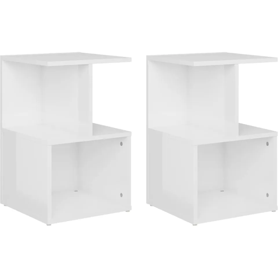 vidaXL Nachtkastjes 2 st 35x35x55 cm bewerkt hout hoogglans wit, foto 3