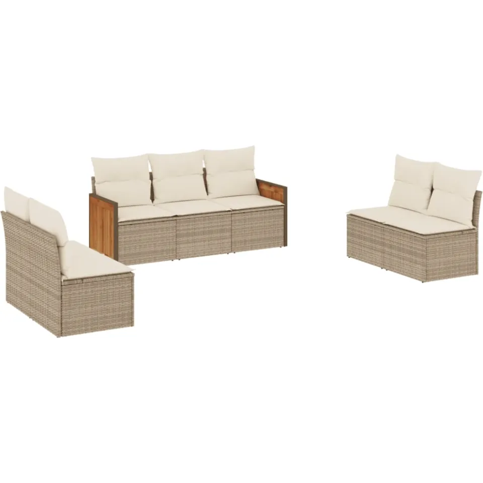 vidaXL 7-delige Loungeset met kussens poly rattan beige, foto 3
