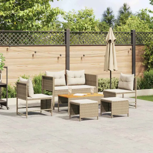 vidaXL Tuinbankenset 6 st Beige en Crème poly rattan