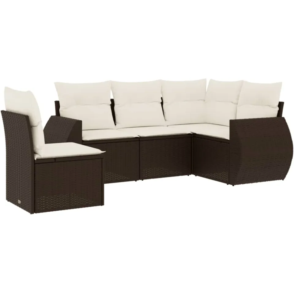 vidaXL 5-delige Loungeset met kussens poly rattan bruin, foto 3