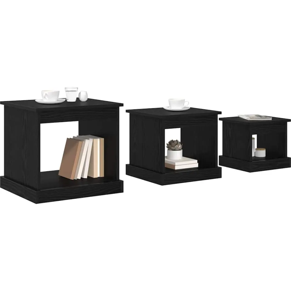 vidaXL Salontafel 3 st Zwart Eiken 48 x 45 x 45 cm Bewerkt hout, foto 2