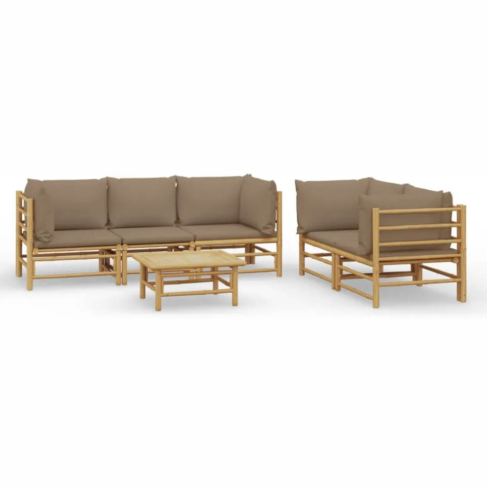 vidaXL 6-delige Loungeset met kussens bamboe taupe
