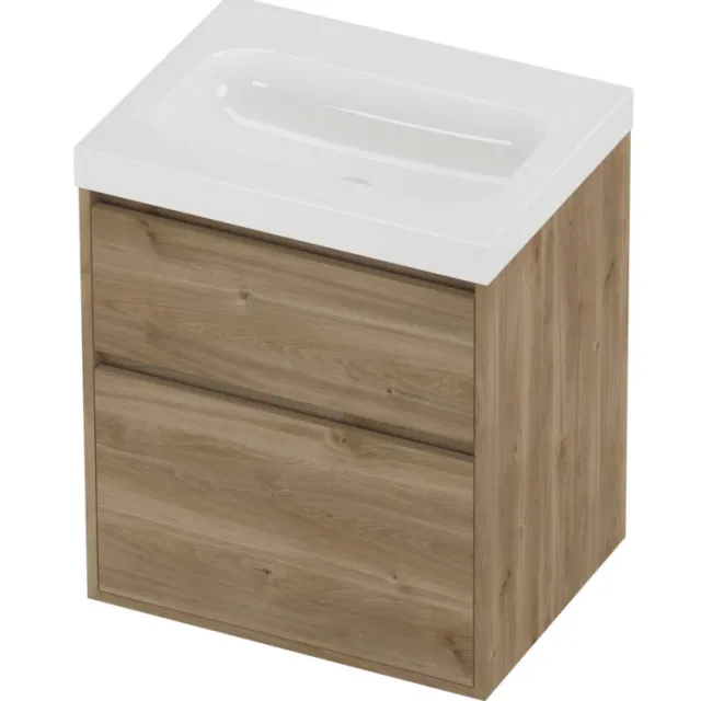 Proline Haga Badmeubelset Polystone Mezza 60x46x73 cm Glans Wit Cider Oak Eiken
