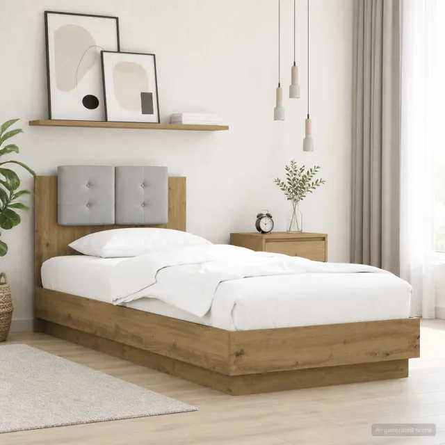vidaXL Bedframe met Hoofdeinde Artisanaal eiken Bewerkt hout Bruin