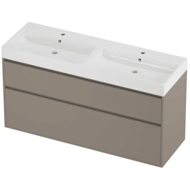 Proline Podium Badmeubelset Polystone Loft 2 Gaten 140x46x75 cm Glans Wit Clay Beige