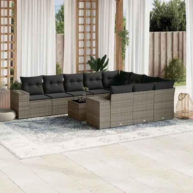 vidaXL 11-delige Loungeset met kussens poly rattan grijs, foto 2