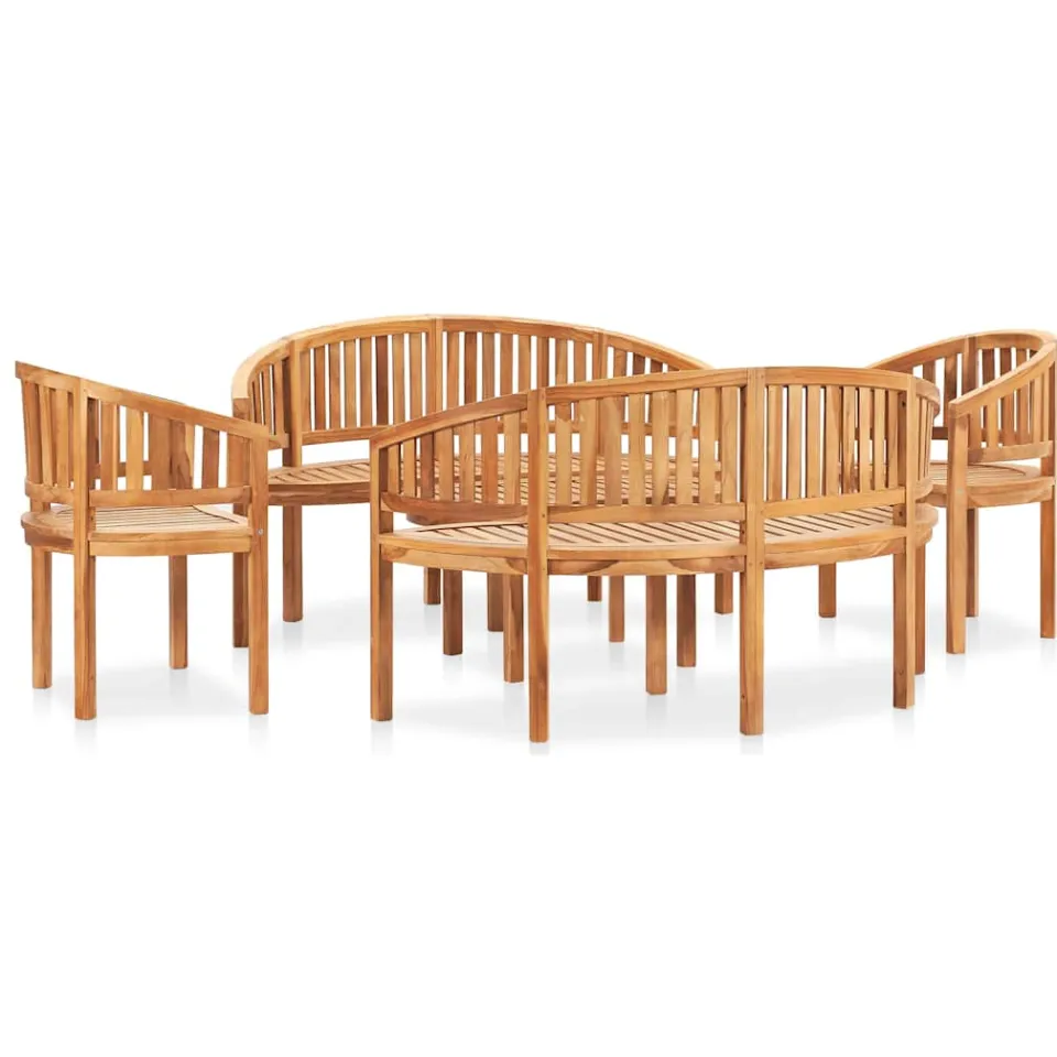 vidaXL 5-delige Loungeset banaanvormig massief teakhout bruin, foto 2