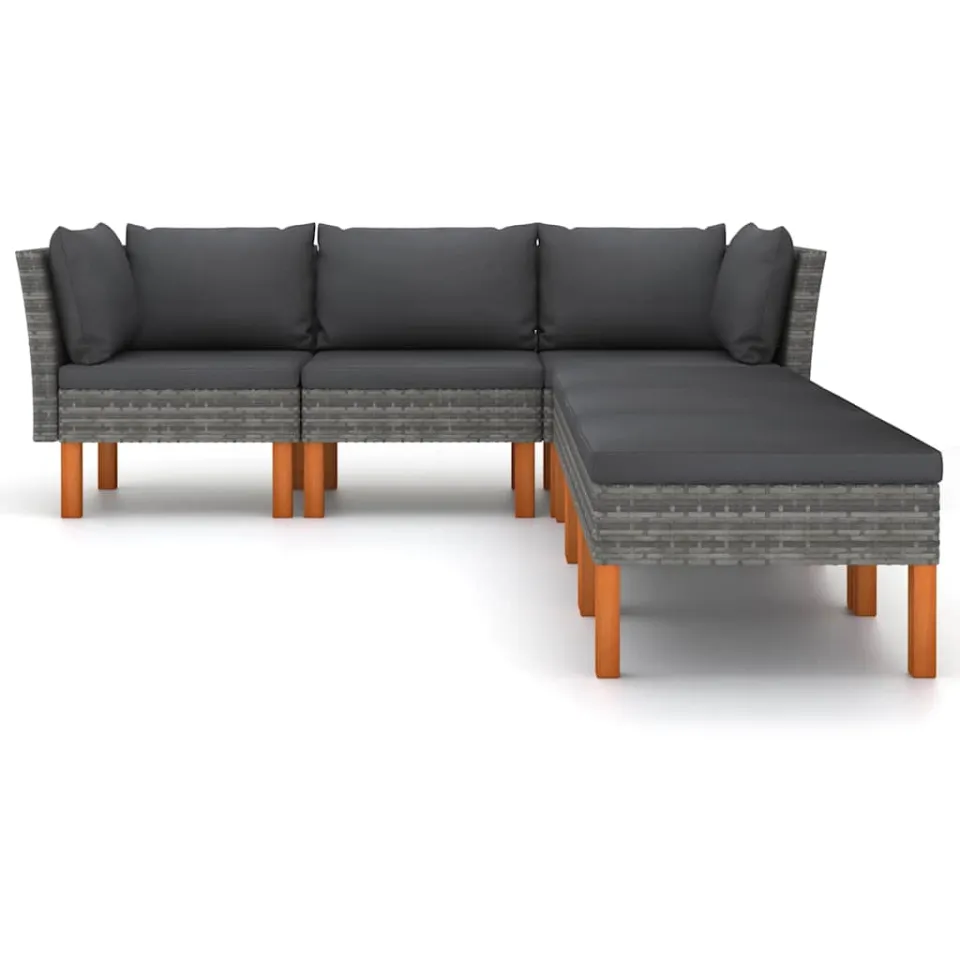 vidaXL 6-delige Loungeset met kussens poly rattan grijs, foto 3