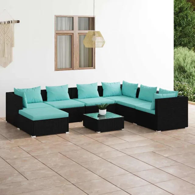 vidaXL 8-delige Loungeset met kussens poly rattan zwart, foto 2