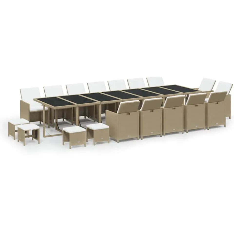 vidaXL 19-delige Tuinset met kussens poly rattan beige