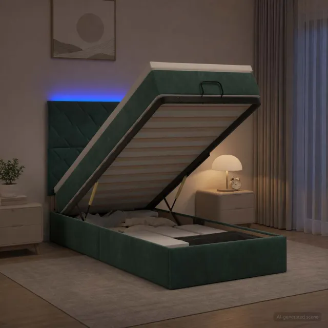 vidaXL Ottoman Bed met Matrassen en LED Donkergroen 90 x 200 cm