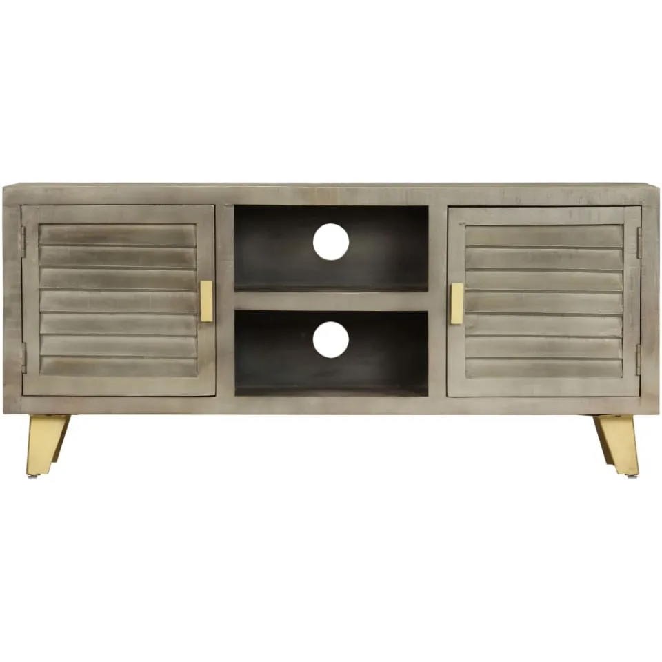 vidaXL Tv-meubel 110x30x48 cm massief mangohout met messing grijs, foto 2