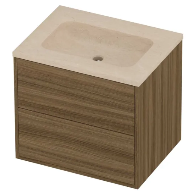 Proline Rollo Badmeubelset Hardsteen Elegant 2 Laden 60x46x54 cm Sand Stone Caramel Walnut Houtlook