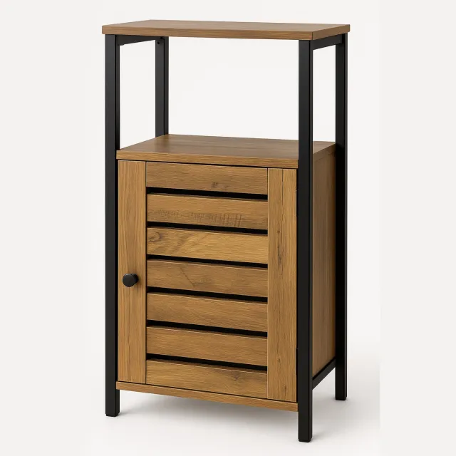 RST Design Nachtkastje Lana- met deurtje en verstelbare legplank-schap- zwart/eiken- black/oak- stelpootjes-halkastje-boxspring nachtkastje- 37 x 30 x 79,5