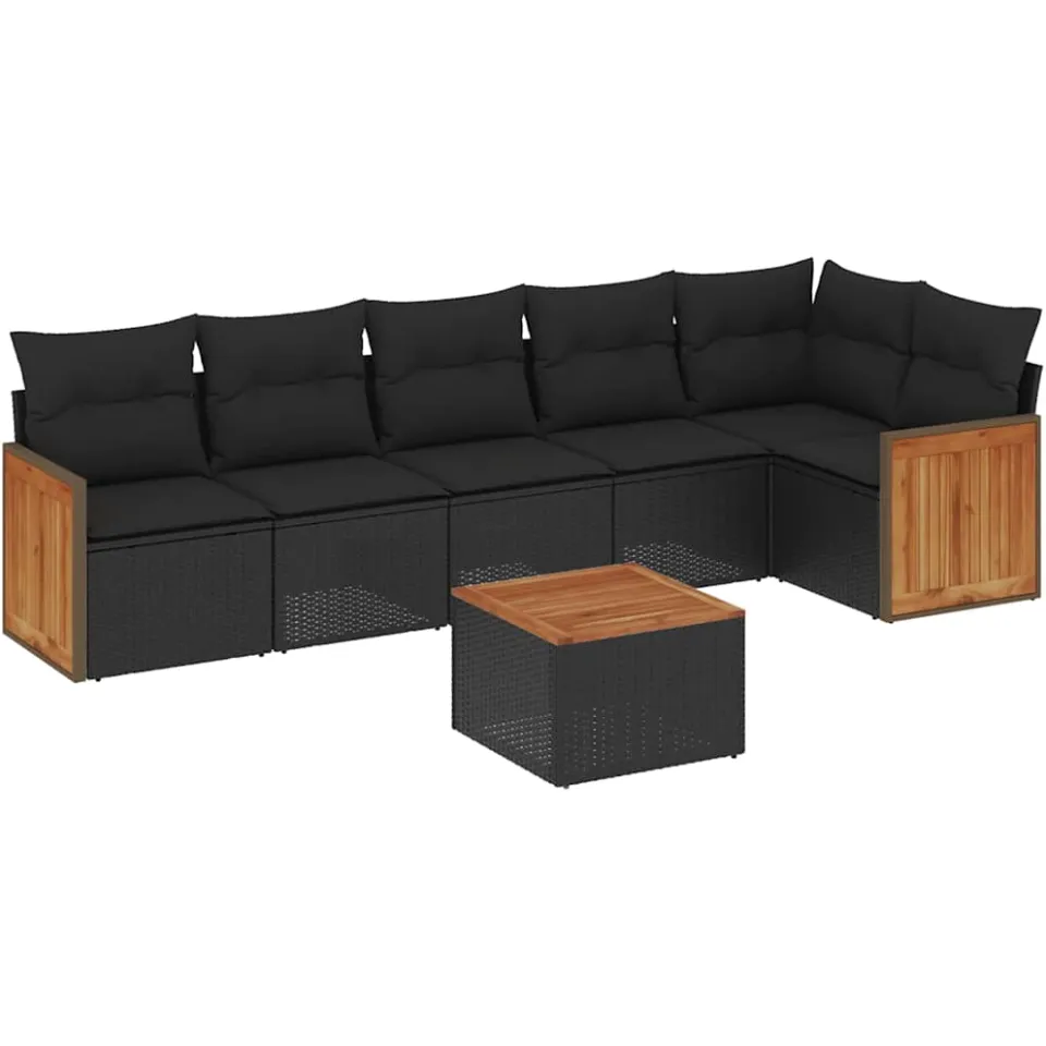 vidaXL 7-delige Loungeset met kussens poly rattan zwart, foto 3